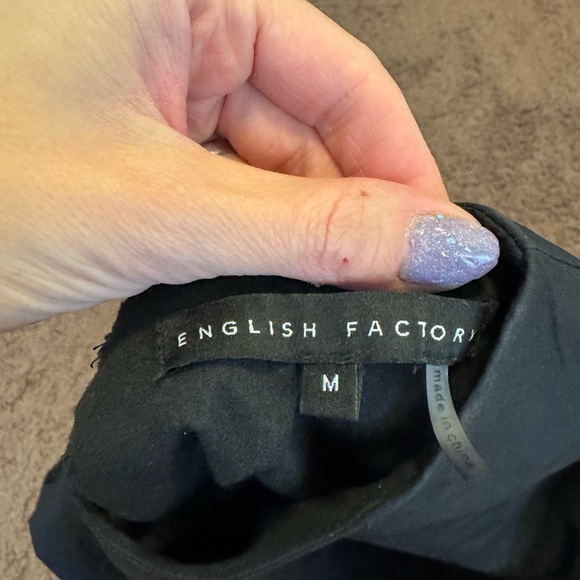 English Factory Black Puff Sleeve Baby Doll Dress A Line Fit Flare Cotton M - Picture 6 of 9